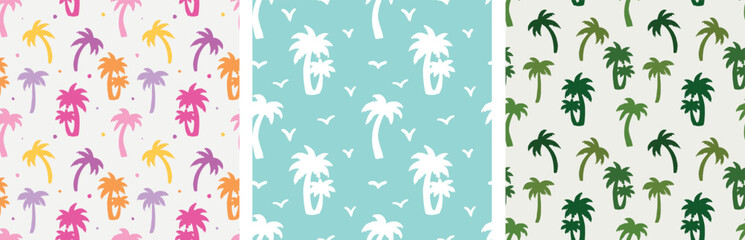 Summer Tropical Palm Tree Colorful Beach Fresh Hand-Drawn Vector Illustration © Levin