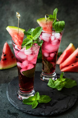 Refreshing summer drink with watermelon and mint