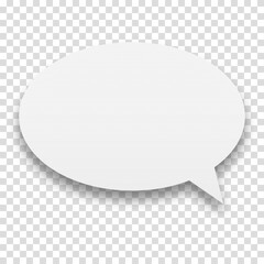 Vector white circle speech bubble sticker. Empty blank speech bubble with shadow on transparent background.