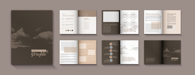 Business Brochure - Company Profile template design 12 page, Tortilla Golden chocolate color,  with simple style and modern layout design