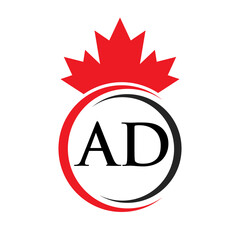 Letter AD Maple Leaf Logo Template Symbol Canadian Business, Company Logo Concept Vector Template