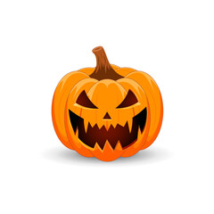 Halloween Pumpkin isolated on white background. The main symbol of the Happy Halloween holiday. Orange spooky pumpkin with scary smile holiday Halloween.