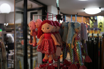 Dolls. Showcase of a children's toy store
