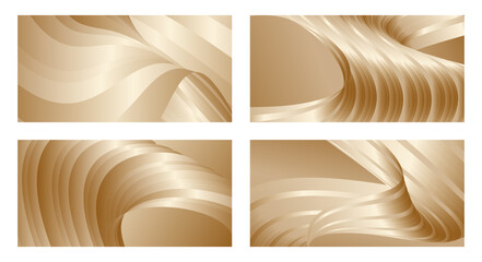 Gradient waves with silk gold glitter. Set of 4 abstract designs for cover, banner, background