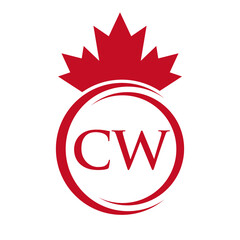 Letter CW Maple Leaf Logo Template Symbol Canadian Business, Company Logo Concept Vector Template