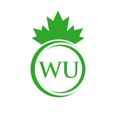 Letter WU Maple Leaf Logo Template Symbol Canadian Business, Company Logo Concept Vector Template