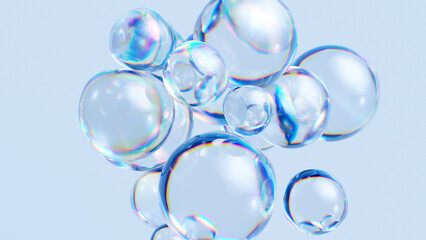 3d render, abstract background, sparkling water macro, air bubbles, hydration jelly balls