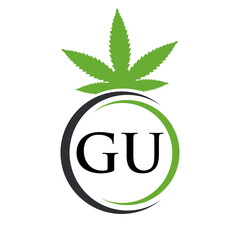 Letter GU Marijuana Logo. Cannabis Logo Sign For Therapy, Medical and Health Care