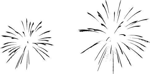 Black firework texture, thin brush stroke lines. Isolated png illustration, transparent background. Design element for overlay, montage, texture. Happy new year concept.	