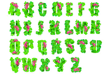 Naklejka premium All letters of the alphabet from beautiful decorative green leaves