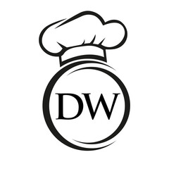 Initial Letter DW Restaurant Logo Template. Restaurant Logo Concept with Chef Hat Symbol Vector Sign