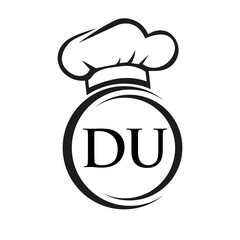 Initial Letter DU Restaurant Logo Template. Restaurant Logo Concept with Chef Hat Symbol Vector Sign
