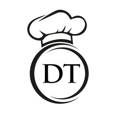 Initial Letter DT Restaurant Logo Template. Restaurant Logo Concept with Chef Hat Symbol Vector Sign