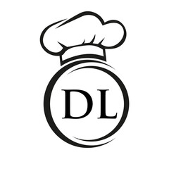 Initial Letter DL Restaurant Logo Template. Restaurant Logo Concept with Chef Hat Symbol Vector Sign