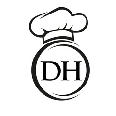 Initial Letter DH Restaurant Logo Template. Restaurant Logo Concept with Chef Hat Symbol Vector Sign