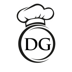 Initial Letter DG Restaurant Logo Template. Restaurant Logo Concept with Chef Hat Symbol Vector Sign