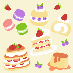 Hand drawn dessert elements collection.