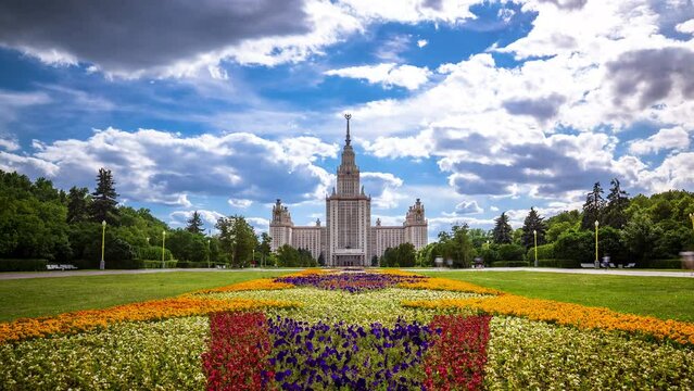 4k time lapse of Moscow State University in summer.
