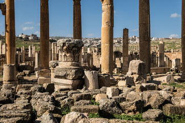 Ancient Roman City Jerash Jordan. Created 300 BC to 100 AD and a city through 600 AD. Not conquered until 1112 AD. Most original Roman City in the Middle East. - 520410161