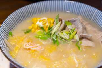 Meat ramen noodles in restaurant