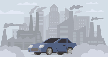 Car air pollution.Road smog.Industrial carbon dioxide cloud. Polluted air environment at city.