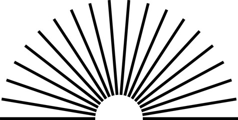 Black design element, shape, radial half circle of lines, stripes. Isolated png illustration, transparent background. Use for overlay, montage, stamp, brush, sticker, scrapbooking.
