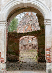 beautiful old stone and brick ruins, various fragments of the building from Ergeme Evangelical Lutheran Church, Valka district, Latvia