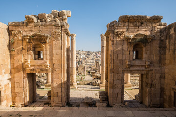 Ancient Roman City Jerash Jordan. Created 300 BC to 100 AD and a city through 600 AD. Not conquered until 1112 AD. Most original Roman City in the Middle East. - 520412735