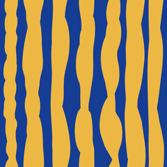 Seamless pattern from yellow abstract textured brush long vertical strokes on blue background