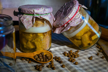 canning food in the glass  on the table