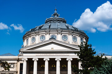 Romanian Athenaeum (Ateneul Roman) building in the city center of Bucharest, Romania.