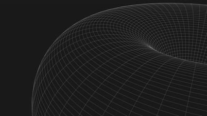 Abstract tunnel with a white mesh structure on a dark background. 3D grid of tunnels and corridors. Vector wormhole.