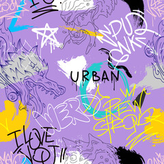 Fototapeta na wymiar Seamless pattern graffiti street art tag. Urban culture. Creative art design poster backgrounds. Vector illustration. 