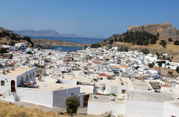 Fototapeta na wymiar Beautiful panorama of Lindos, Rhodos