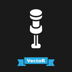 White Push pin icon isolated on black background. Thumbtacks sign. Vector