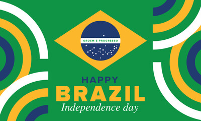 Brazil Independence Day. Happy national holiday. Freedom day. Celebrate annual in September 7. Brazil flag. Patriotic brazilian design. Poster, card, banner, template, background. Vector illustration - obrazy, fototapety, plakaty