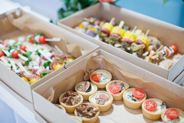 Catering box with tasty food takeaway
