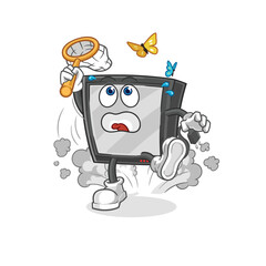 tv catch butterfly illustration. character vector