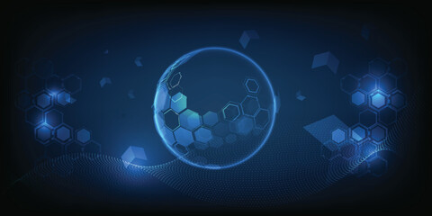 Vector illustrations of hologram earth floating on futuristic digital element around.Future tech and digital tech design concepts.