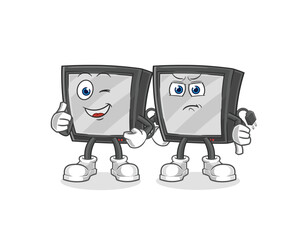 tv thumbs up and thumbs down. cartoon mascot vector