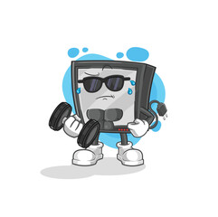 tv lifting dumbbell vector. cartoon character