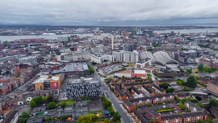 drone view of University of Liverpool, Liverpool, UK