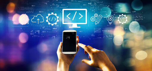 Web development concept with person using a smartphone