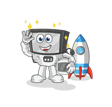 Tv Astronaut Waving Character. Cartoon Mascot Vector