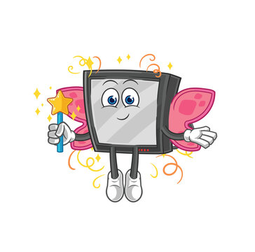 tv fairy with wings and stick. cartoon mascot vector