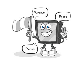 tv hold surrender flag mascot. cartoon vector