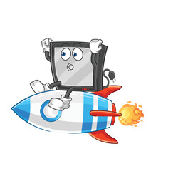 tv ride a rocket cartoon mascot vector