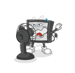 Fototapeta premium tv with the fan character. cartoon mascot vector