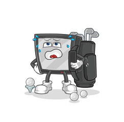tv with golf equipment. cartoon mascot vector