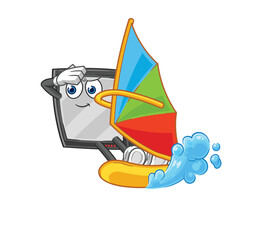 tv windsurfing character. mascot vector